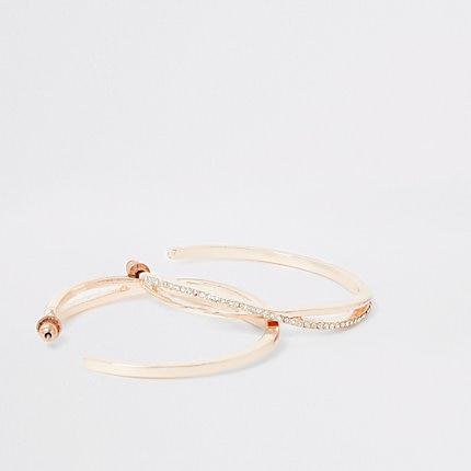 River Island Womens Rose Gold Colour Diamante Pave Hoop Earrings