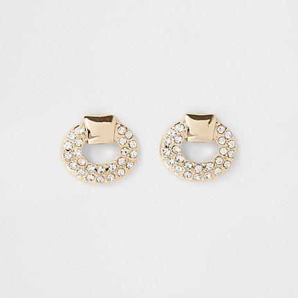 River Island Womens Gold Tone Diamante Door Knocker Stud Earrings