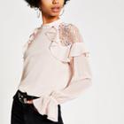 River Island Womens Long Sleeve Lace Frill Top