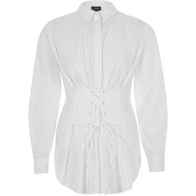 River Island Womens White Corset Long Sleeve Oversized Shirt