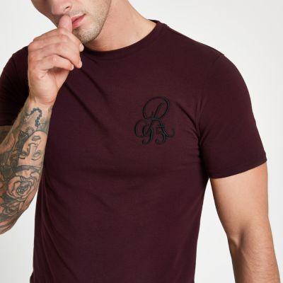 River Island Mens Muscle Fit Curve Hem 'r95' T-shirt