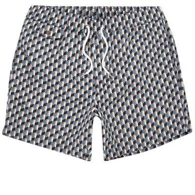 River Island Mens Geometric Print Swim Trunks