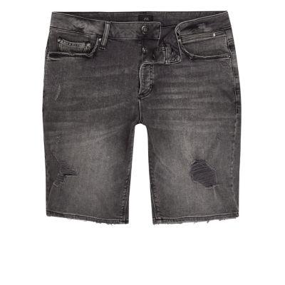 River Island Mens Washed Distressed Skinny Denim Shorts