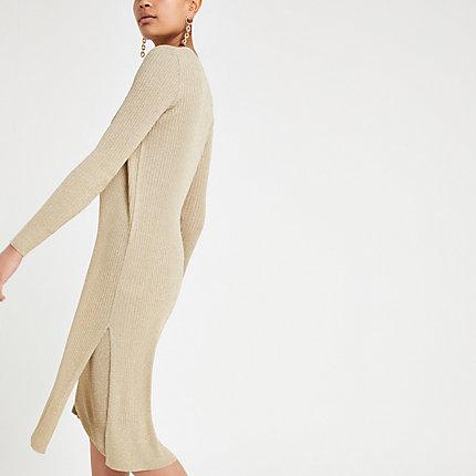 River Island Womens Gold Metallic Knitted Midi Cardigan