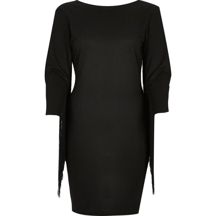 River Island Womens Ribbed Fringed Sleeve Dress