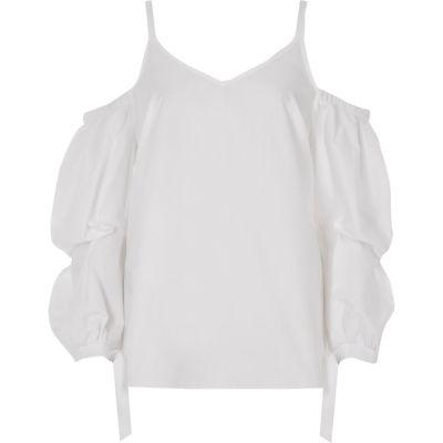 River Island Womens White Puff Sleeve Bardot Top