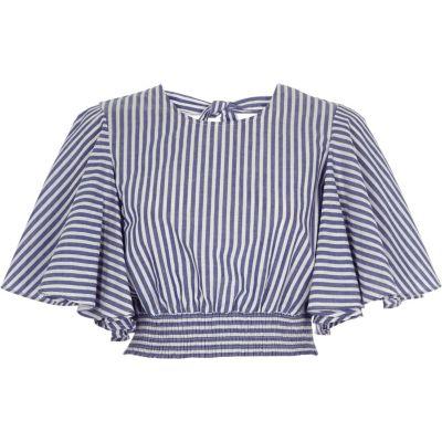 River Island Womens Stripe Print Frill Sleeve Crop Top