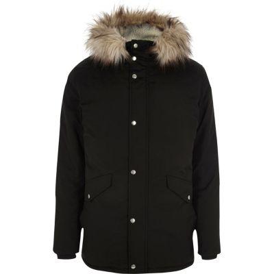 River Island Mens Big And Tall Fur Trim Hooded Parka