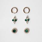 River Island Womens Gold Tone Emerald Gem Stud Earrings Multipack