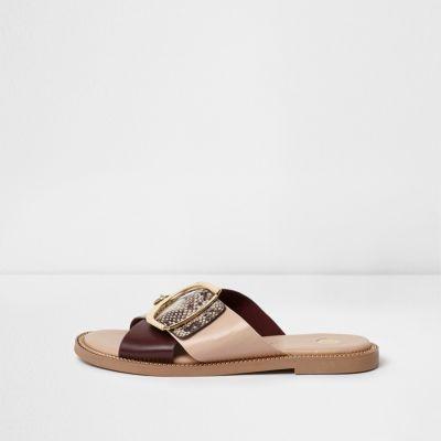 River Island Womens Wide Fit Snake Buckle Strap Mule Sandals