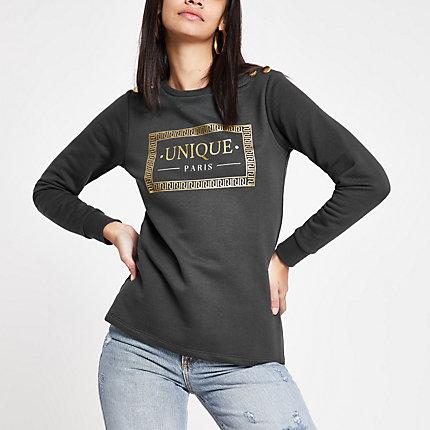 River Island Womens Foil Print Button Detail Sweatshirt