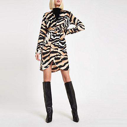 River Island Womens Tiger Print Wrap Front Shirt Dress