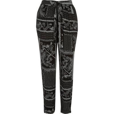 River Island Womens Monochrome Scarf Print Tapered Trousers