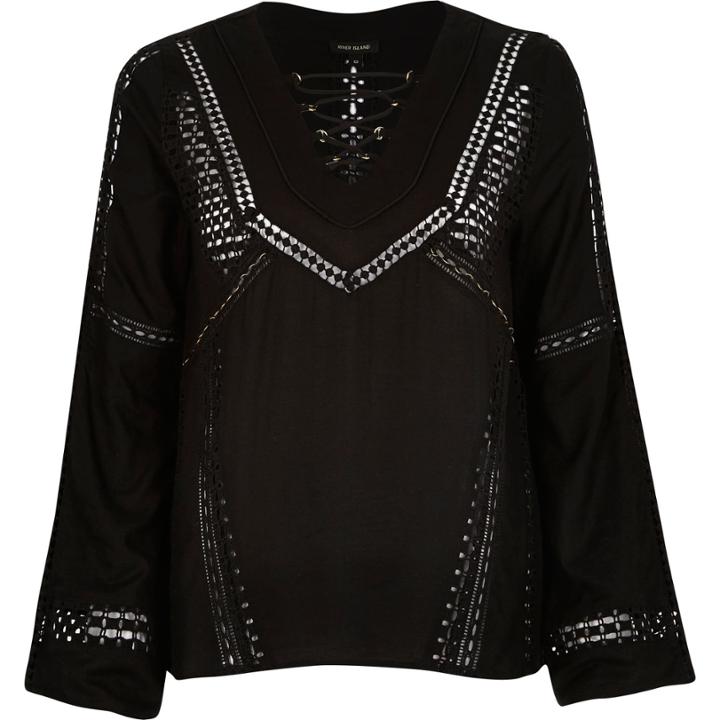 River Island Womens Lace Trim Lattice Neck Blouse