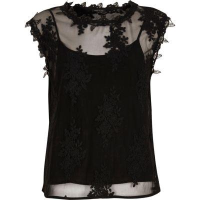 River Island Womens Sleeveless Lace And Mesh Top