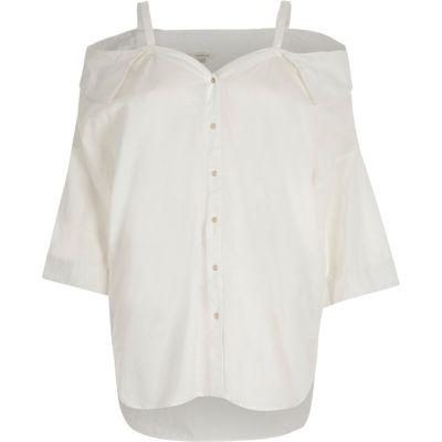 River Island Womens White Chambray Cold Shoulder Top