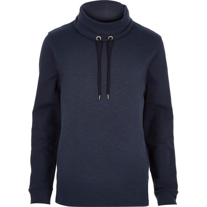 River Island Mensnavy Cowl Neck Sweatshirt