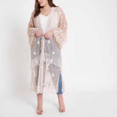 River Island Womens Plus Nude Embellished Maxi Kimono