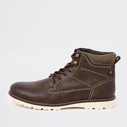 River Island Mens Faux Leather Lace-up Boots