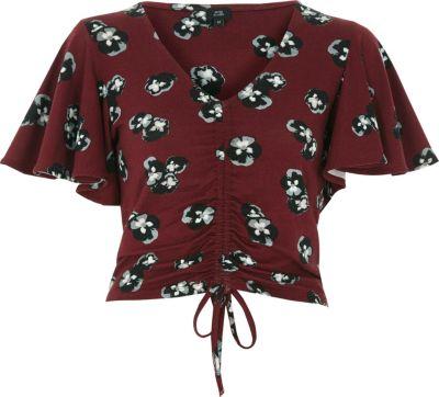 River Island Womens Floral Print Ruched Front Crop Top