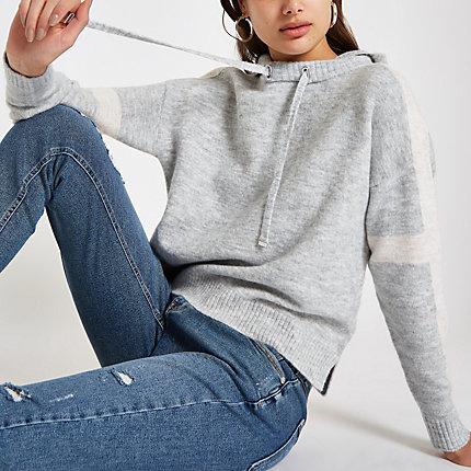 River Island Womens Knitted Long Sleeve Crop Hoodie