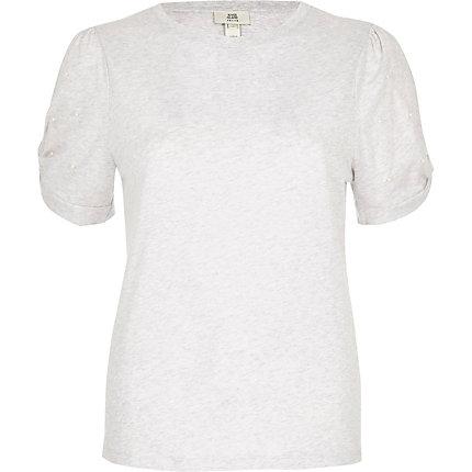 River Island Womens Petite Short Pearl Sleeve T-shirt