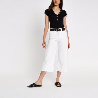River Island Womens Rib V Neck Button Bodysuit