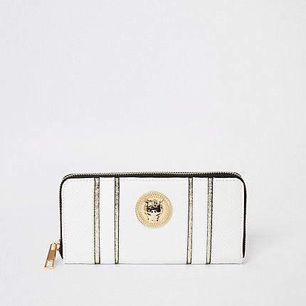 River Island Womens White Jaguar Zip Around Purse