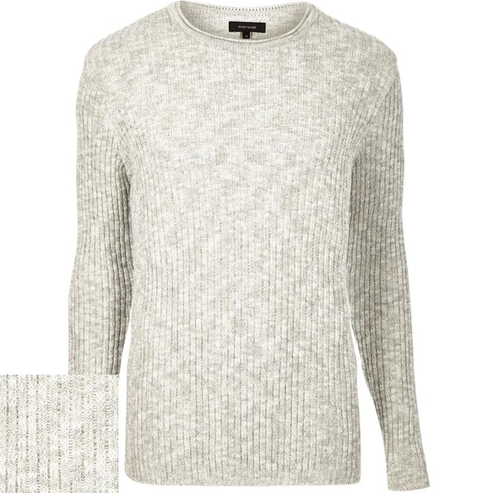 River Island Mensecru Ribbed Long Sleeve Jumper