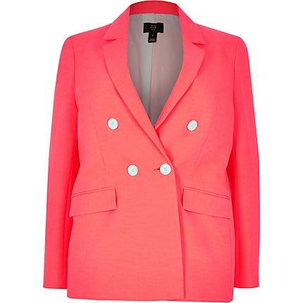 River Island Womens Plus Neon Double-breasted Blazer