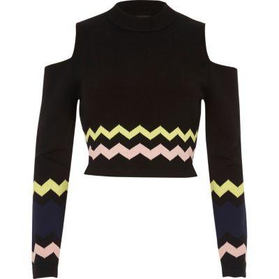 River Island Womens Chevron Print Cold Shoulder Top