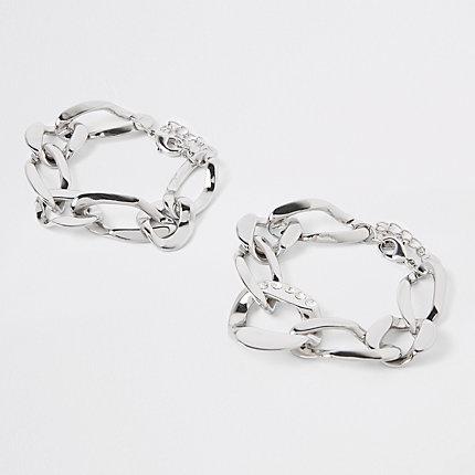 River Island Womens Silver Color Rhinestone Chunky Link Bracelet