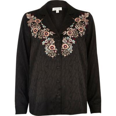River Island Womens Jacquard Shirt With Floral Embroidery