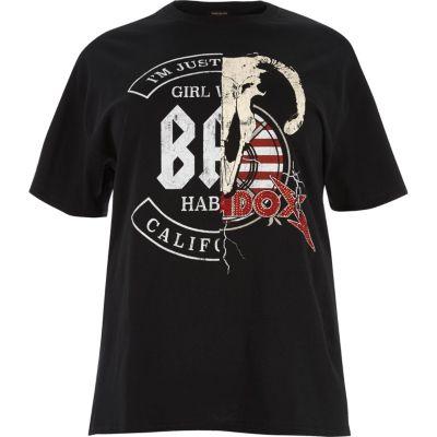 River Island Womens Plus Band Print Slash Back T-shirt