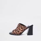 River Island Womens Leopard Wide Fit Block Heel Sandals