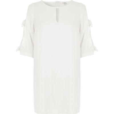 River Island Womens White Bow Sleeve Swing Dress