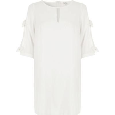 River Island Womens White Bow Sleeve Swing Dress