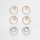 River Island Womens Metal Rhinestone Circle Earring Pack