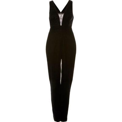 River Island Womens Velvet Deep Plunge Jumpsuit