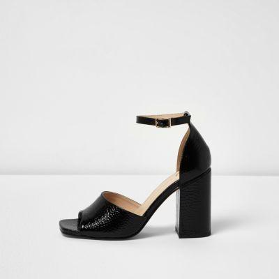River Island Womens Textured Patent Block Heel Sandals
