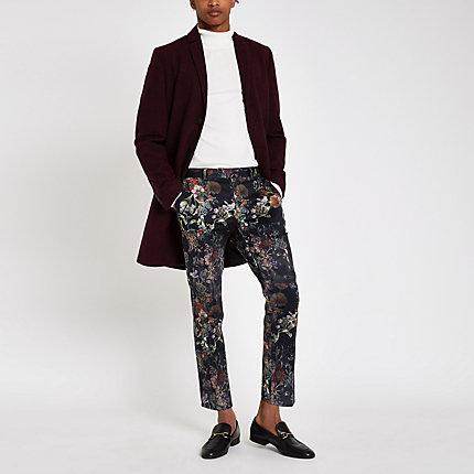 River Island Mens Floral Skinny Cropped Smart Trousers