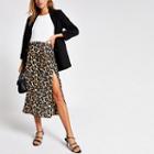 River Island Womens Leopard Print Thigh Split Midi Skirt