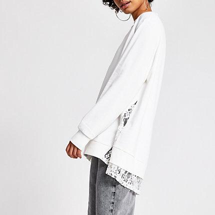 River Island Womens Diamante Lace Trim Sweatshirt