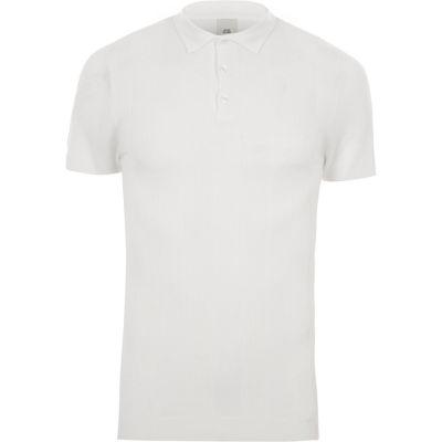 River Island Mens White Rib Short Sleeve Muscle Polo Shirt