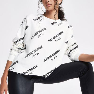 River Island Womens White 'rue Saint Dominique' Print Sweatshirt