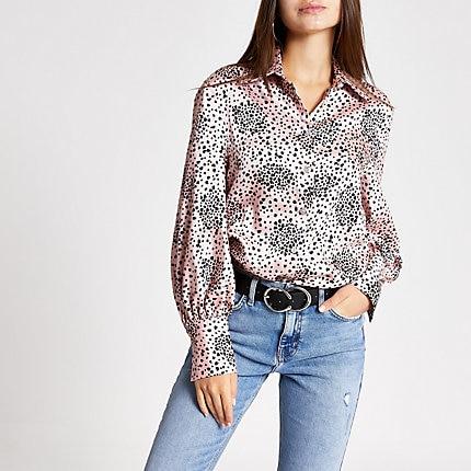 River Island Womens Heart Print Long Sleeve Boyfriend Shirt