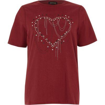 River Island Womens Studded Heart T-shirt