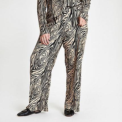 River Island Womens Plus Plisse Zebra Wide Leg Pants