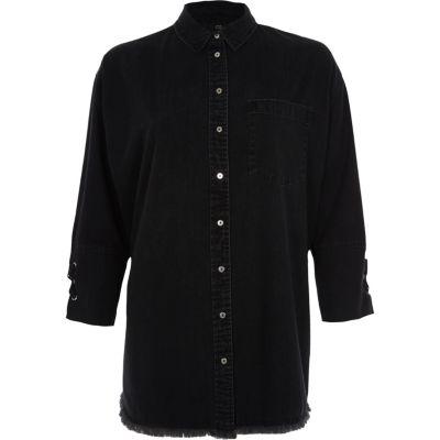 River Island Womens Lace Cuff Denim Shirt