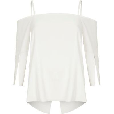 River Island Womens White Split Sleeve Cold Shoulder Top